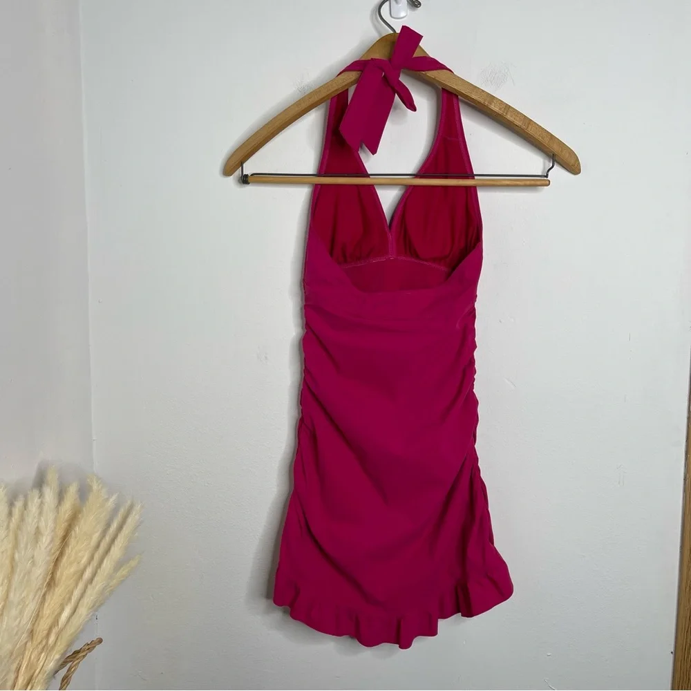 SPANX Love Your Assets Ruffle Halter Swim Dress in Sunset Pink Size S NWT Barbie - Picture 5 of 16